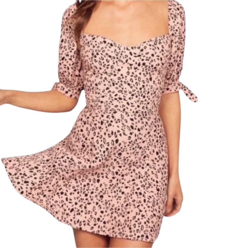 Reformation Quin Leopard Mini Dress in Blush